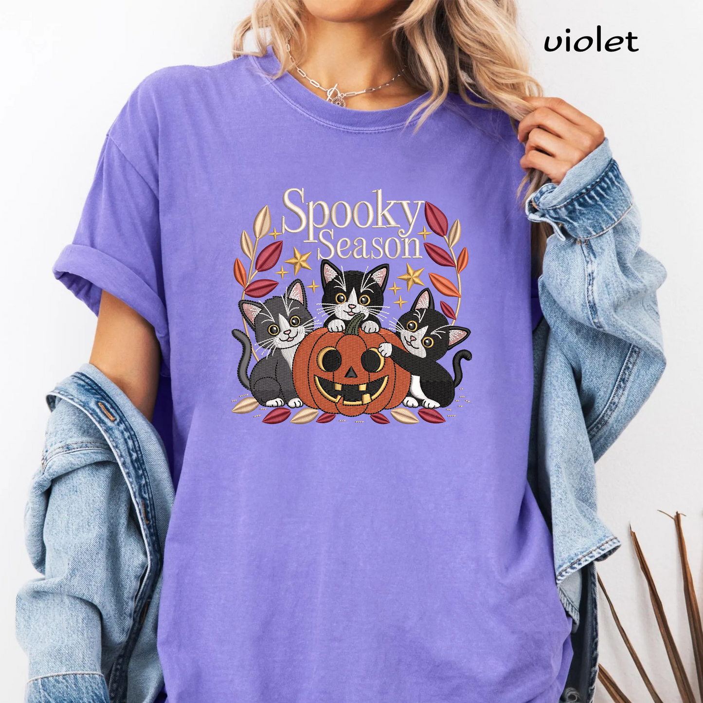 Spooky Season Black Cat Machine Embroidery Design - Tuxedo Kittens Pumpkin Digital File (4in, 5in, 7in, 9in) - EMB, DST, JEF, EXP, PES, VP3, HUS, XXX