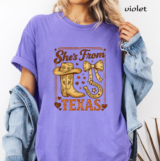 She's From Texas PNG, Western Cowgirl Boots, Lucky Horseshoe, Rustic Country Girl, Rodeo Shirt Sublimation, Digital Download