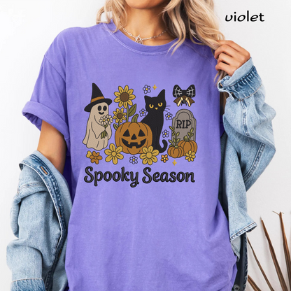 Spooky Season Machine Embroidery Design - Vintage Ghost Black Cat Sunflower Digital File (4in, 5in, 7in, 9in) - EMB, DST, JEF, EXP, PES, VP3, HUS, XXX