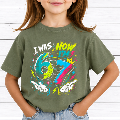 I Was 6 Now Im 7 PNG Sublimation Design - 7th Birthday Graffiti Pop Art Neon Kids Party Digital File (4500x5000px, 300 DPI Transparent PNG)