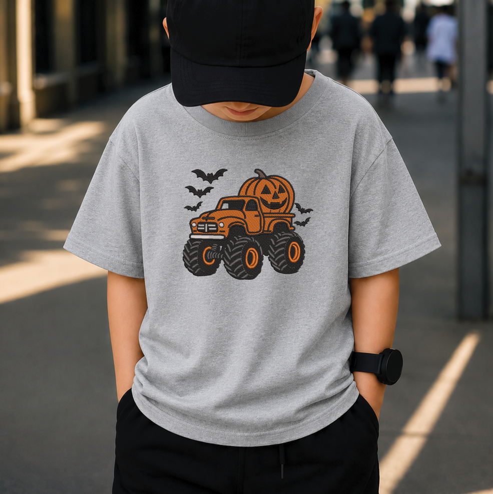 Halloween Monster Truck Embroidery Design, Pumpkin Monster Truck Machine Embroidery File, Jack O Lantern Truck, PES DST EXP JEF VP3 HUS XXX
