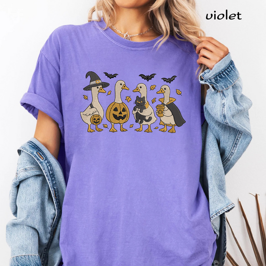 Silly Goose Halloween Costumes Machine Embroidery Design - Vintage Geese Witch Pumpkin Cat Digital File (4in, 5in, 7in, 9in) - EMB, DST, JEF, EXP, PES, VP3, HUS, XXX