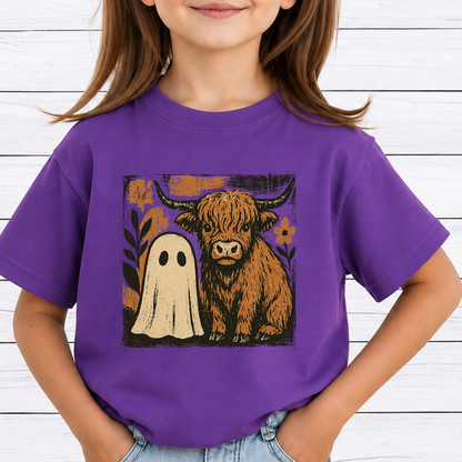 Spooky Highland Cow PNG Sublimation Design - Vintage Western Ghost Farmhouse Halloween Digital File (4500x5000px, 300 DPI Transparent PNG)