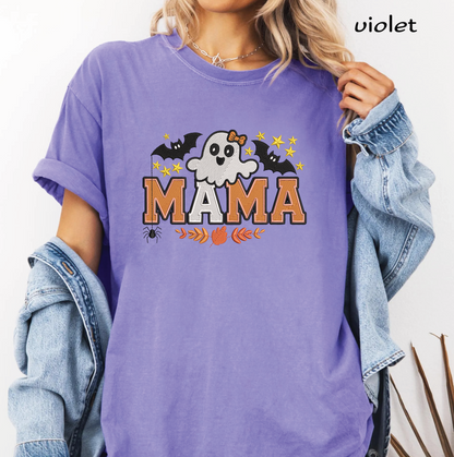 Halloween Mama Ghost Embroidery Design, Cute Mama Machine Embroidery File, Ghost with Bow, Bats & Fall Leaves, PES DST EXP JEF VP3 HUS XXX