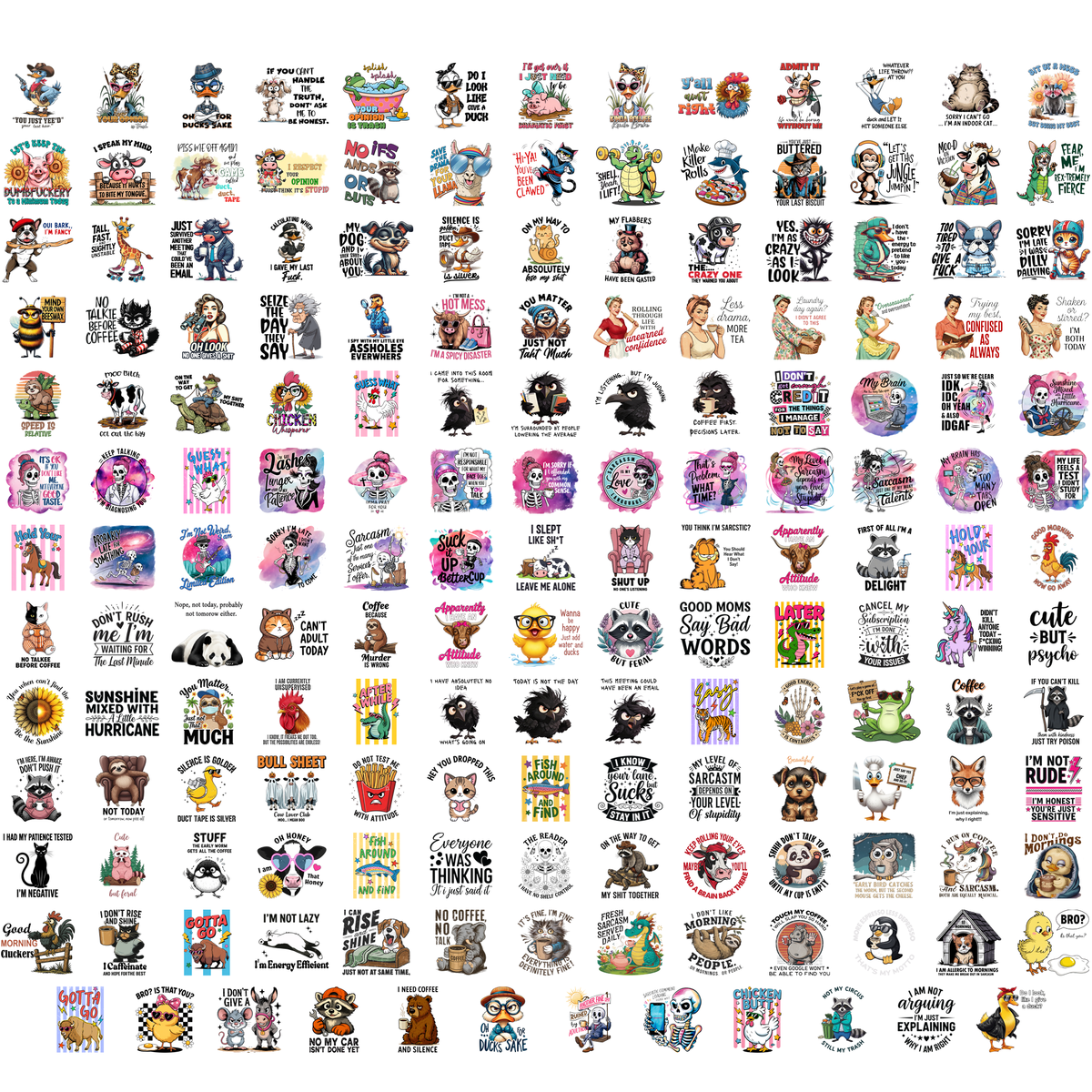 1200+ Sarcastic PNG Bundle, Funny Quotes PNG, Snarky Sublimation Designs, Raccoon Meme PNG, Retro Funny T-Shirt Design Digital Download
