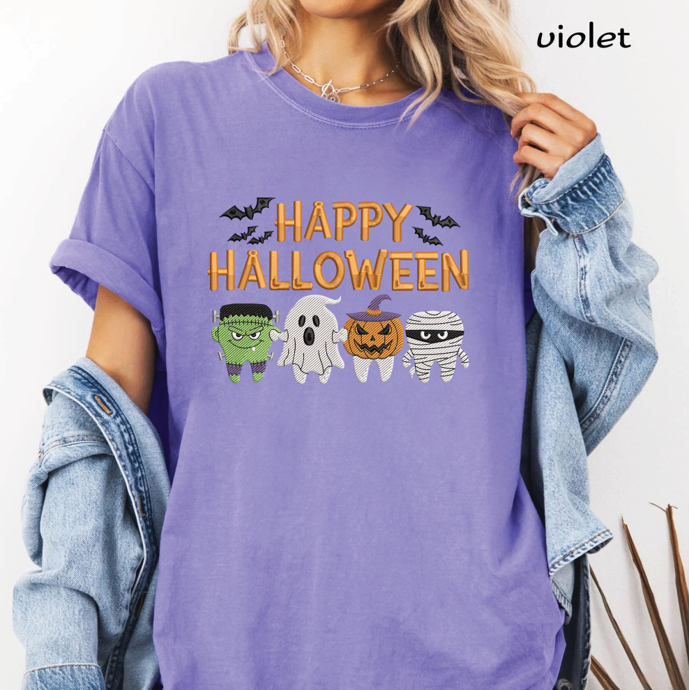 Happy Halloween Monsters Embroidery Design, Cute Frankenstein Ghost Pumpkin & Mummy Machine Embroidery File, PES DST EXP JEF VP3 HUS XXX