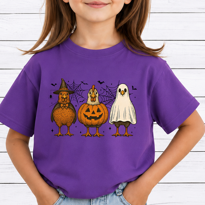 Halloween Chickens Trio PNG Sublimation Design - Spooky Chicken Mom Witch Ghost Pumpkin Digital File (4500x5000px, 300 DPI Transparent PNG)