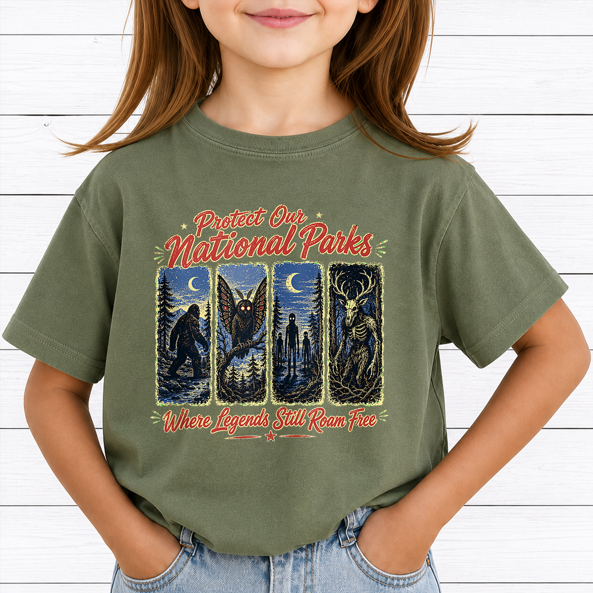 Protect Our National Parks Cryptid PNG Sublimation Design - Vintage Bigfoot Mothman Wendigo Spooky Camping Digital File (4500x5000px, 300 DPI Transparent PNG)