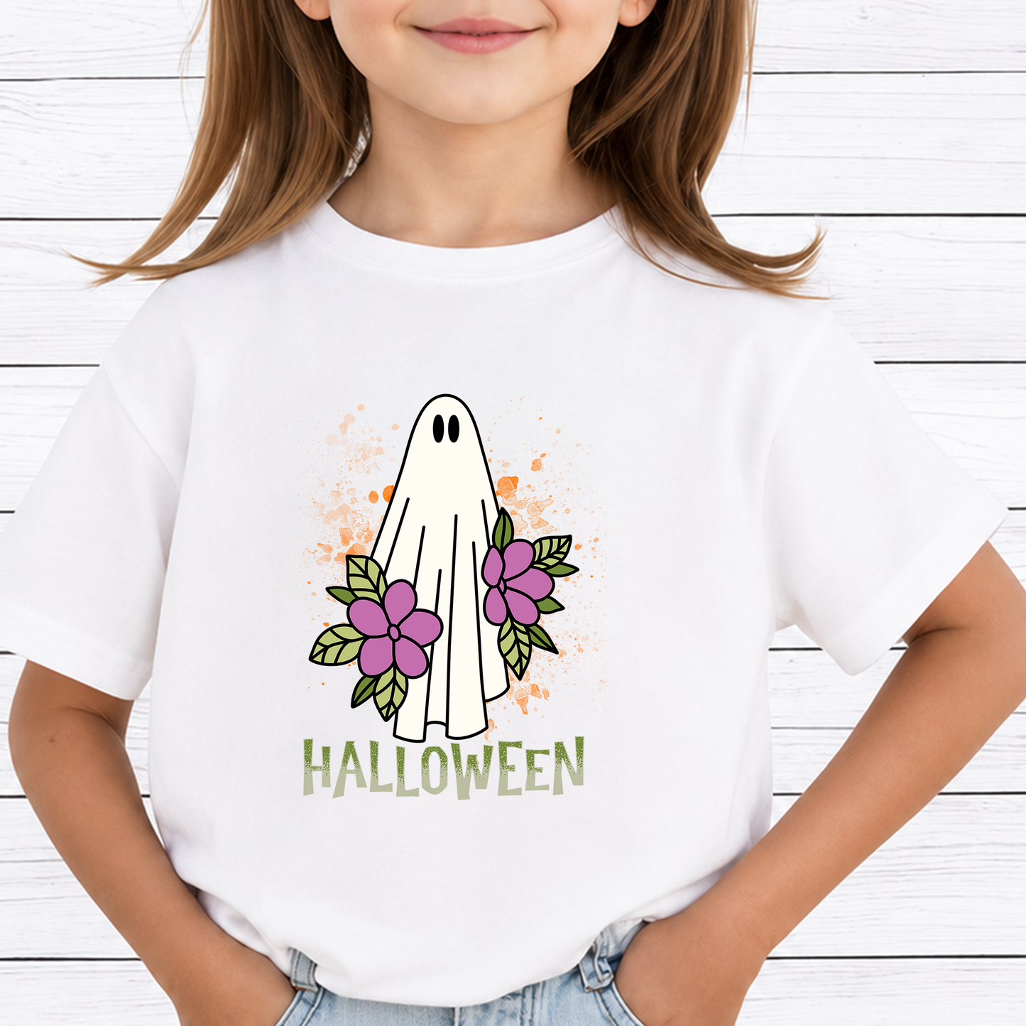 Floral Ghost PNG Sublimation Design - Cute Botanical Flower Sheet Ghost Halloween Digital File (4500x5000px, 300 DPI Transparent PNG)