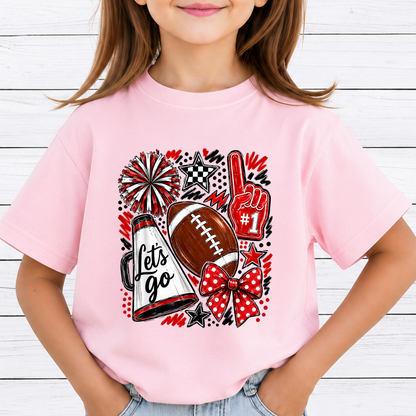 Football Game Day PNG Sublimation Design - 2 Pack Red Green Cheer Megaphone Pom Poms Bow Digital File (4500x5000px, 300 DPI Transparent PNG)