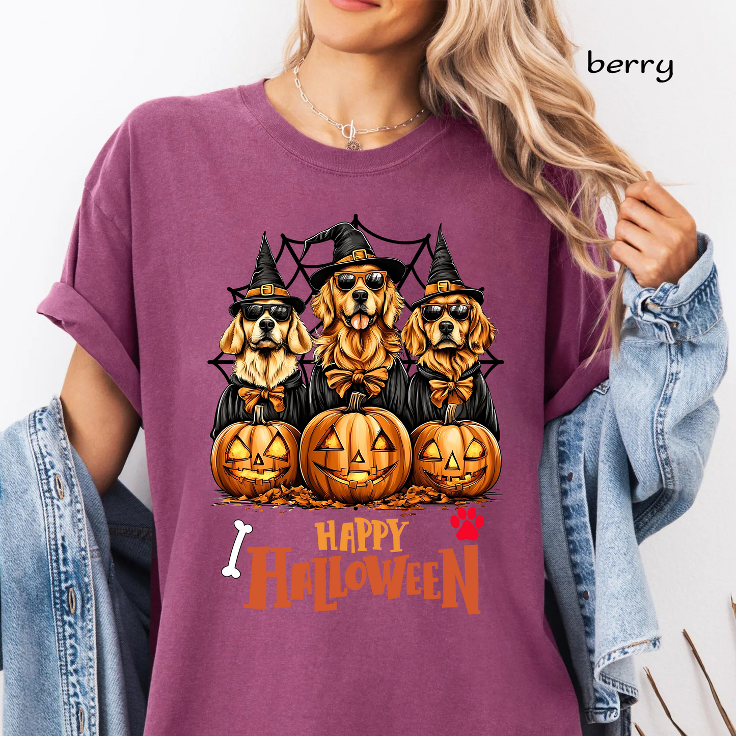 Golden Retriever Halloween PNG Sublimation Design - Cool Dog Mom Witch Sunglasses Pumpkin Paw Digital File (4500x5000px, 300 DPI Transparent PNG)