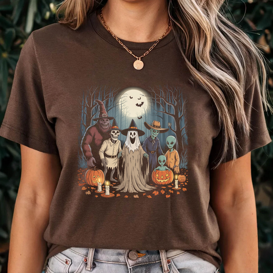 Vintage Halloween PNG, Spooky Ghost Alien Bigfoot Skeleton Pumpkin PNG, Retro Halloween Shirt Design, Horror Digital Download, 300 DPI Transparent PNG