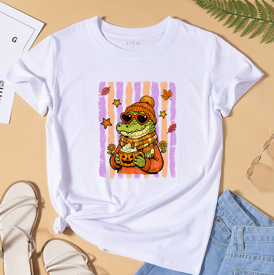 Cute Alligator Halloween PNG, Pumpkin Spice Latte, Cozy Fall Vibes, Autumn Gator Clipart, Halloween Sublimation, Shirt PNG Digital Download