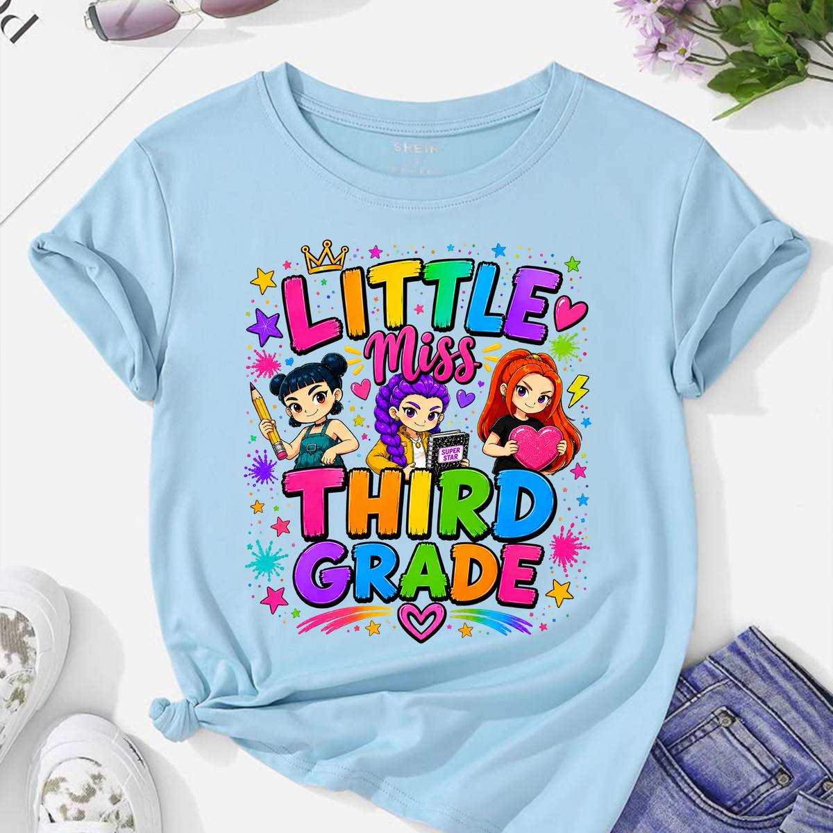 Cute Third Grade Girl PNG | Colorful Back to School Shirt Design | Kids Sublimation Graphic | Instant Digital Download