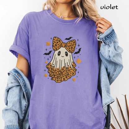 Cute Ghost with Leopard Bow Embroidery Design, Halloween Ghost Machine Embroidery File, Leopard Print Ghost, PES DST EXP JEF VP3 HUS XXX