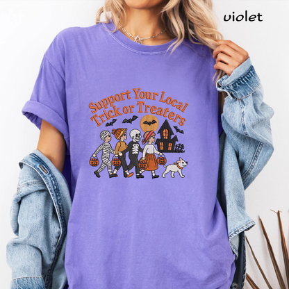 Support Your Local Trick or Treaters Embroidery Design, Halloween Kids Trick or Treat Machine Embroidery File, Cute Skeleton & Costume, PES DST EXP JEF VP3 HUS XXX