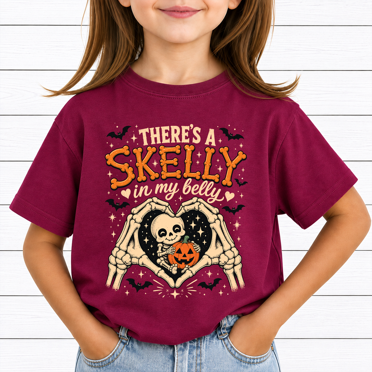 There’s a Skelly in My Belly PNG Bundle, Funny Maternity Halloween Shirt Design, Pregnant Skeleton