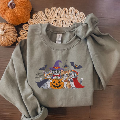 Halloween Kittens Pumpkin Machine Embroidery Design - Cute Cats Witch Spooky Digital File (4in, 5in, 7in, 9in) - EMB, DST, JEF, EXP, PES, VP3, HUS, XXX