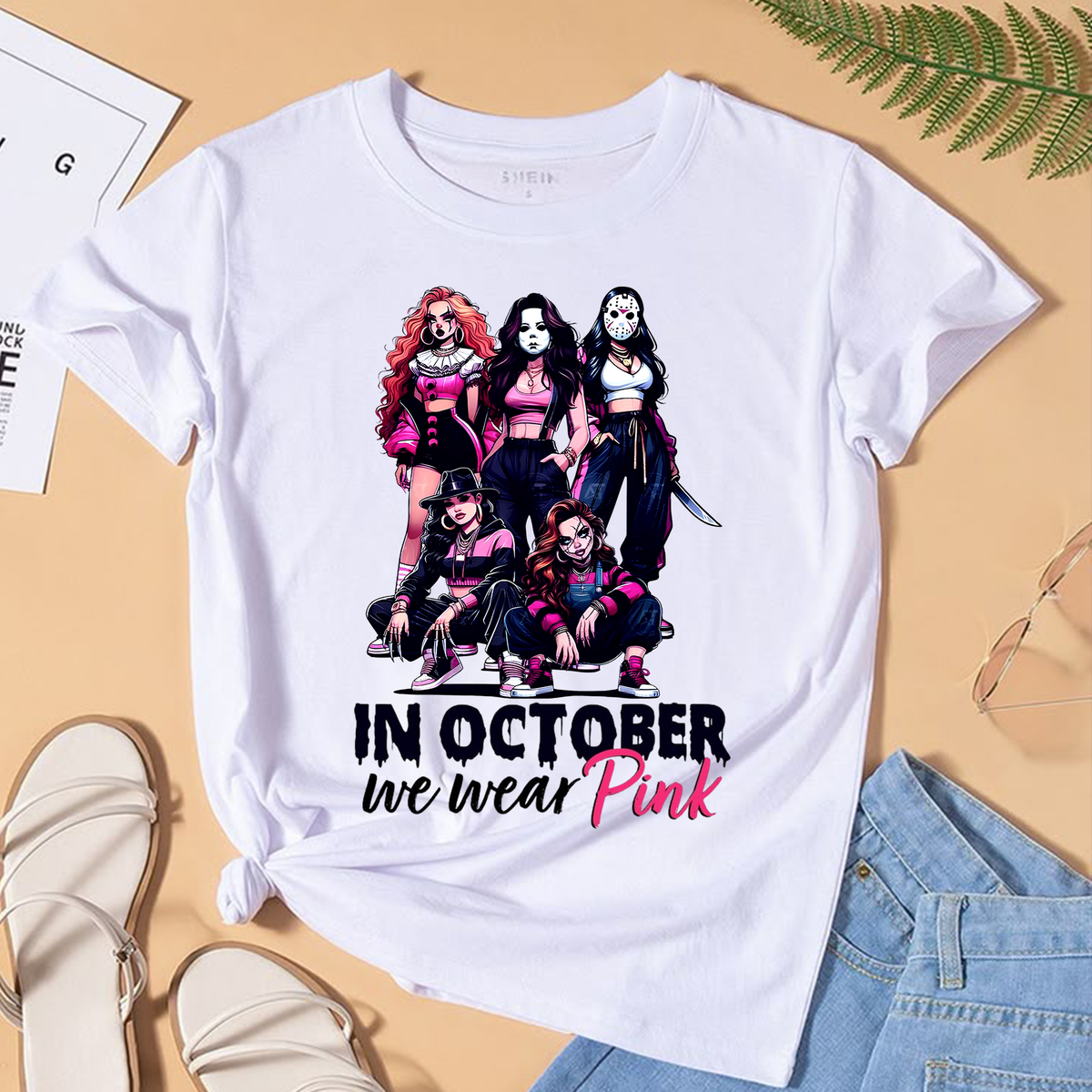 Pink Halloween PNG Bundle - In October We Wear Pink & Horror Movies Sublimation Designs 300 DPI