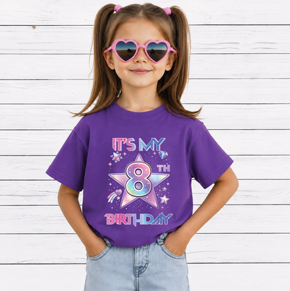 It's My 8th Birthday PNG, Cute Pastel Star Birthday Girl, Kids Birthday Shirt Design, Printable PNG Digital Download