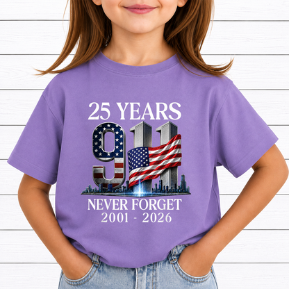 25 Years 911 Never Forget PNG Sublimation Design - 2001-2026 Twin Towers Patriot Day Metallic Digital File (4500x5000px, 300 DPI Transparent PNG)