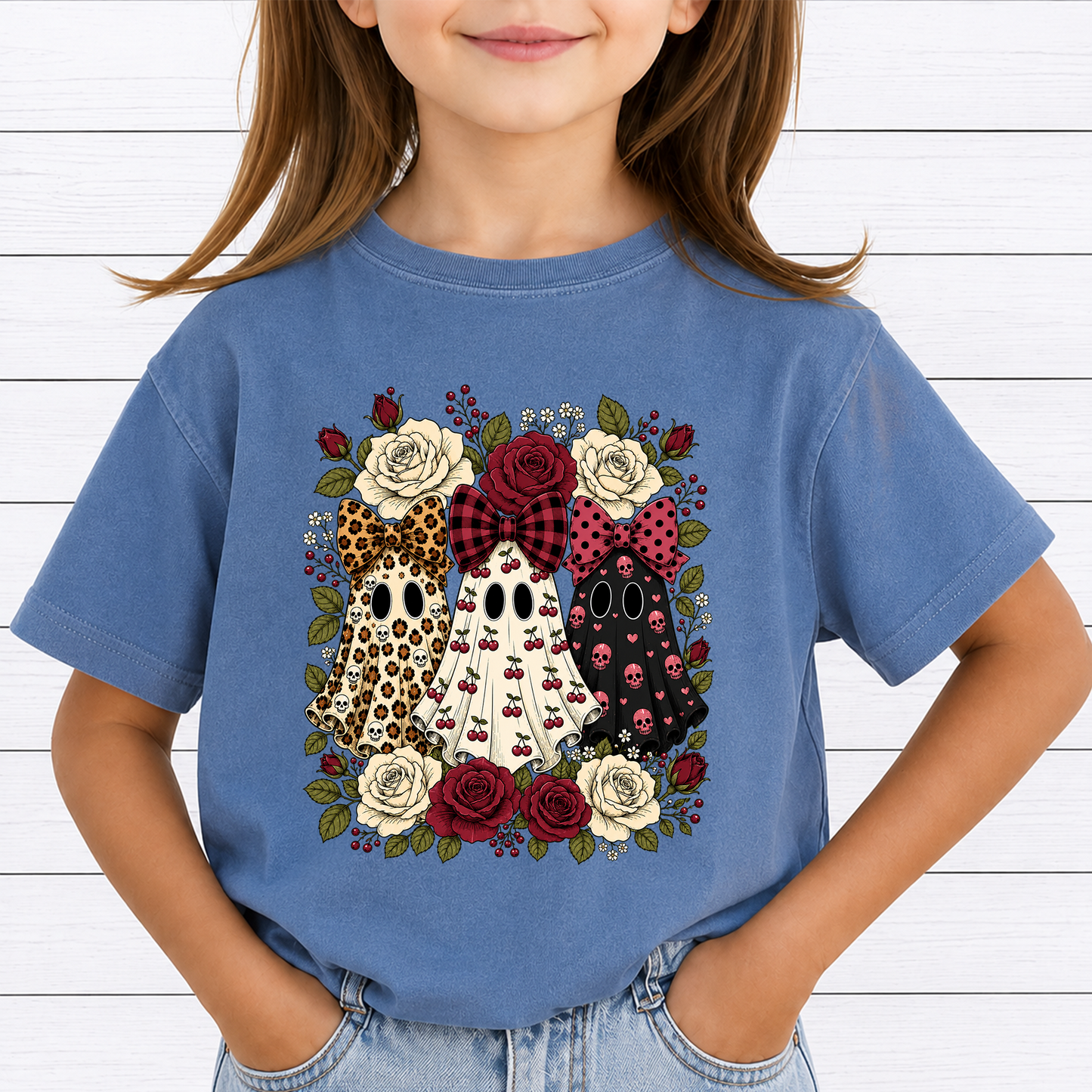 Coquette Ghosts PNG Sublimation Design - Vintage Floral Cherry Leopard Bow Skull Roses Halloween Digital File (4500x5000px, 300 DPI Transparent PNG)