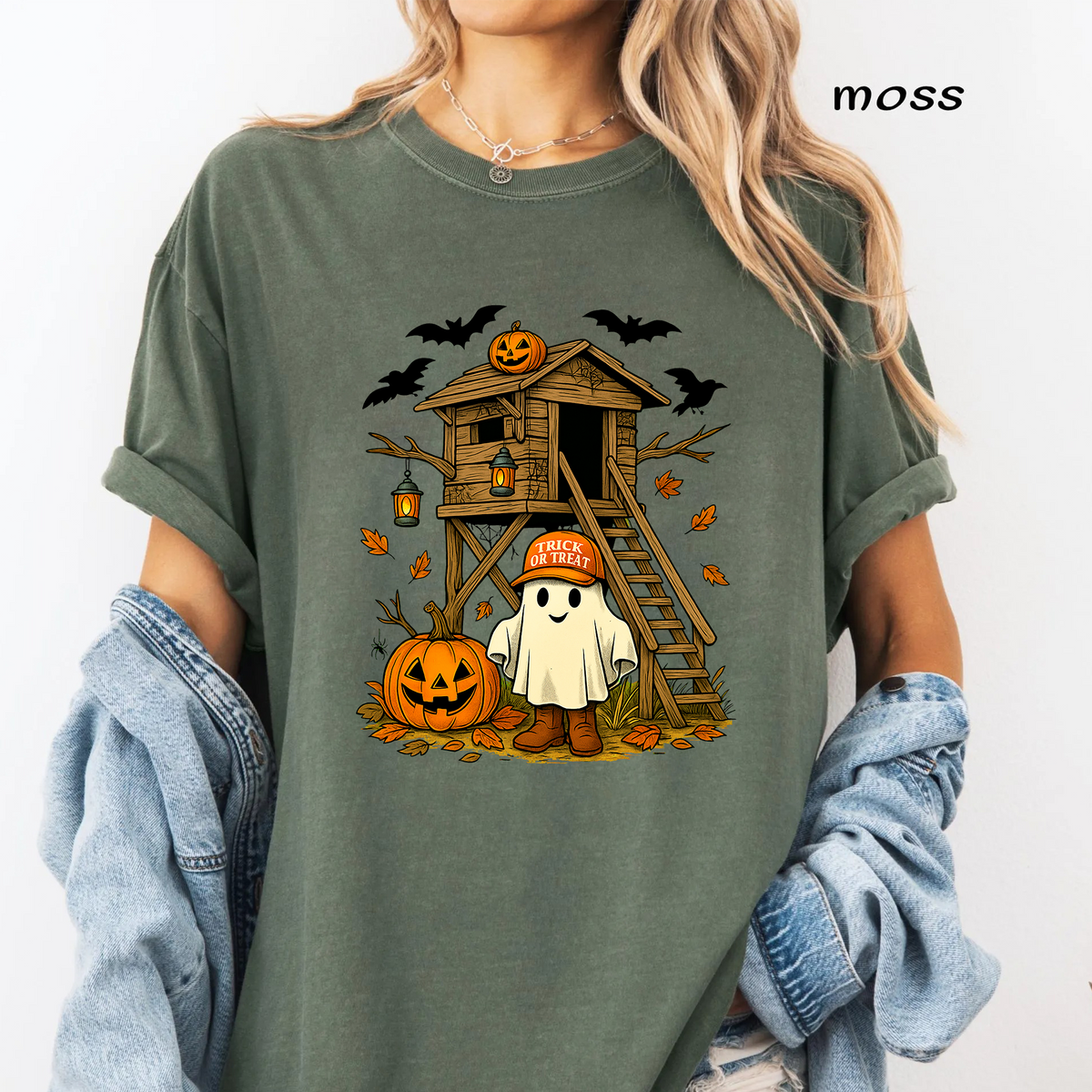 Halloween Treehouse PNG Sublimation Design - Cute Ghost in Boots Trick or Treat Pumpkin Digital File (4500x5000px, 300 DPI Transparent PNG)