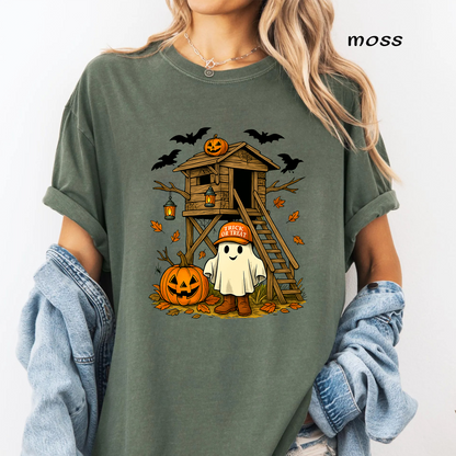 Halloween Treehouse PNG Sublimation Design - Cute Ghost in Boots Trick or Treat Pumpkin Digital File (4500x5000px, 300 DPI Transparent PNG)