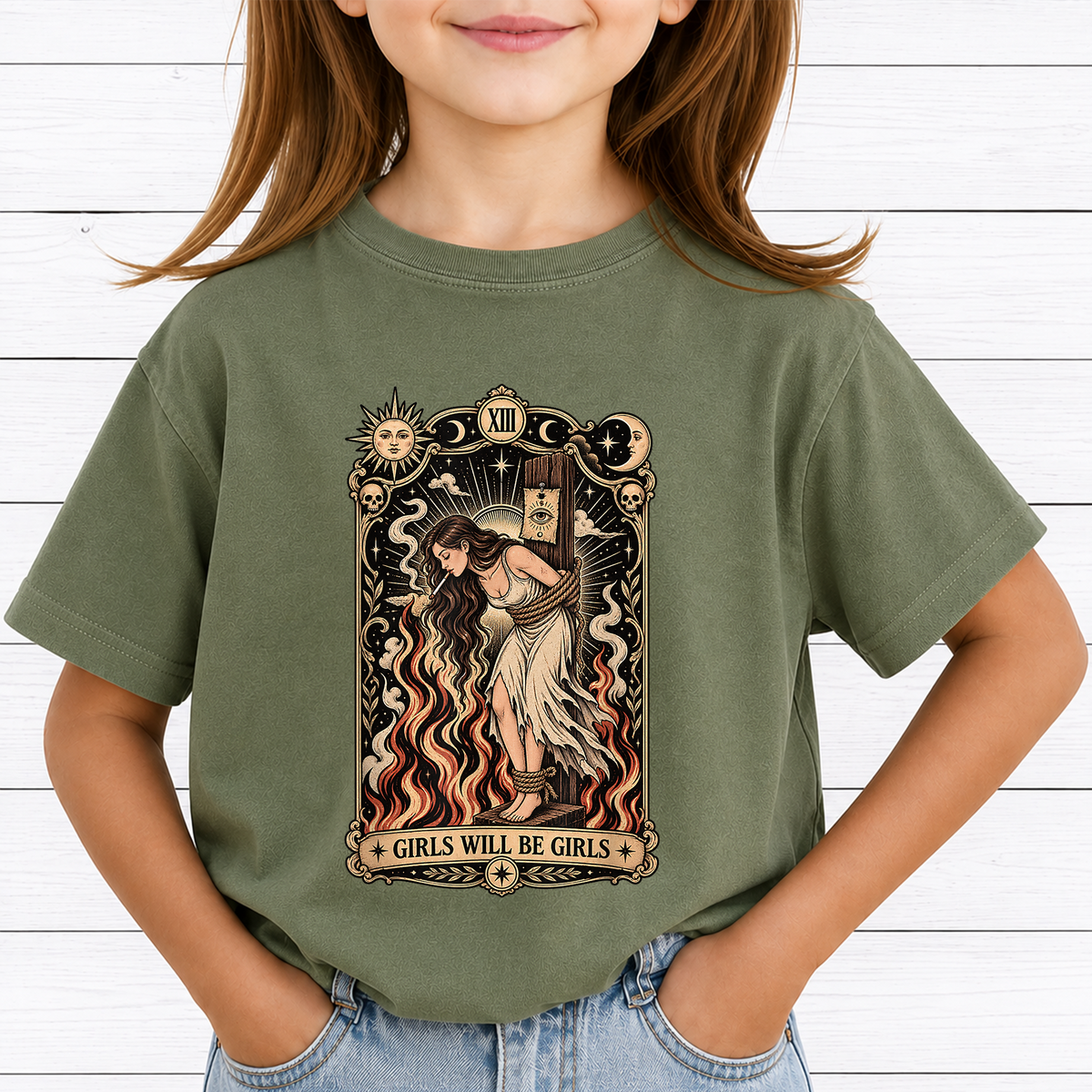 Girls Will Be Girls Witch Tarot PNG Sublimation Design - Vintage Gothic Tarot Card Smoking Witch Digital File (4500x5000px, 300 DPI Transparent PNG)