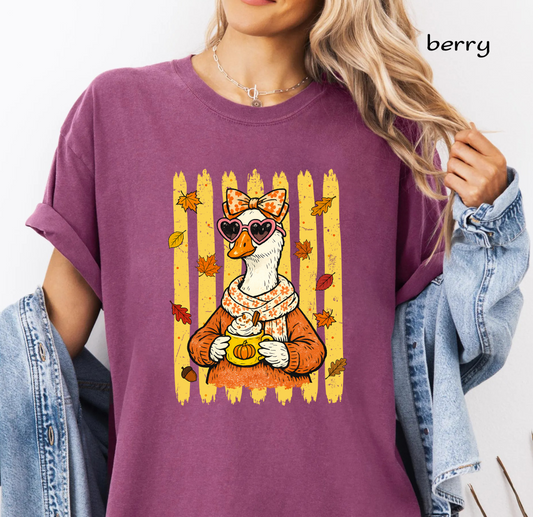 Cute Goose PNG, Pumpkin Spice Latte, Cozy Fall Vibes, Autumn Goose Clipart, Thanksgiving Sublimation, Fall Shirt Design, Digital Download