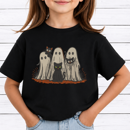 Ghosts and Black Cats Trio Machine Embroidery Design - Spooky Cute Sheet Ghosts Digital File (4in, 5in, 7in, 9in) - EMB, DST, JEF, EXP, PES, VP3, HUS, XXX