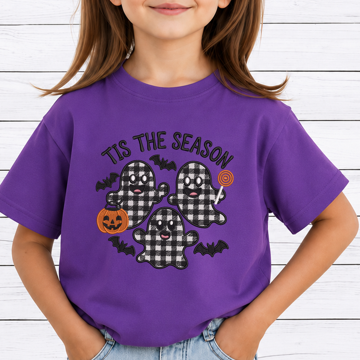 Tis The Season Plaid Ghost Machine Embroidery Design - Buffalo Plaid Halloween Digital File (4in, 5in, 7in, 9in) - EMB, DST, JEF, EXP, PES, VP3, HUS, XXX