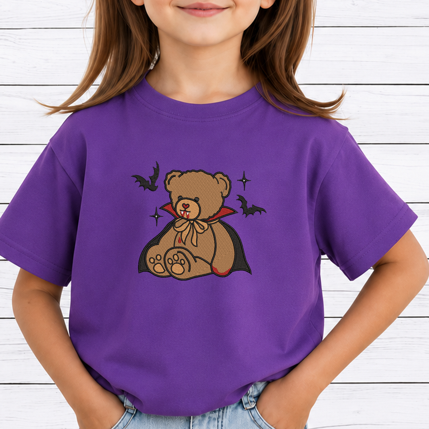 Vampire Teddy Bear Machine Embroidery Design - Cute Dracula Bear Halloween Digital File (4in, 5in, 7in, 9in) - EMB, DST, JEF, EXP, PES, VP3, HUS, XXX