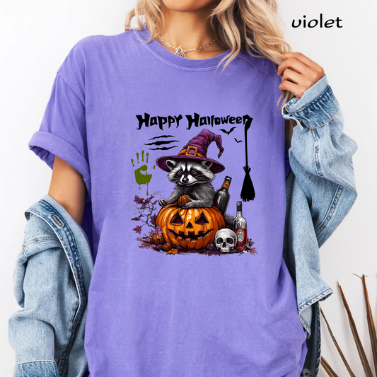 Witch Raccoon PNG Sublimation Design - Spooky Purple Hat Raccoon Pumpkin Wine Skull Digital File (4500x5000px, 300 DPI Transparent PNG)