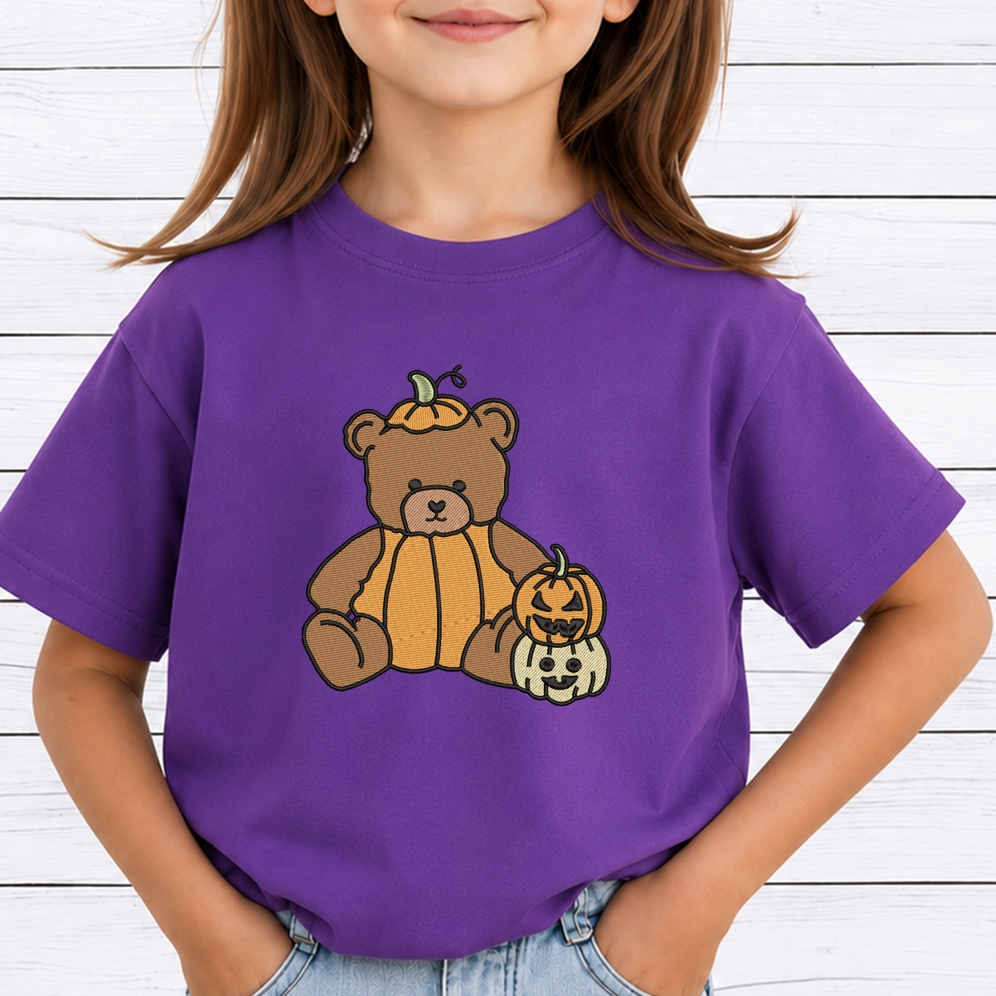 Pumpkin Teddy Bear Machine Embroidery Design - Stacked Pumpkins Halloween Digital File (4in, 5in, 7in, 9in) - EMB, DST, JEF, EXP, PES, VP3, HUS, XXX