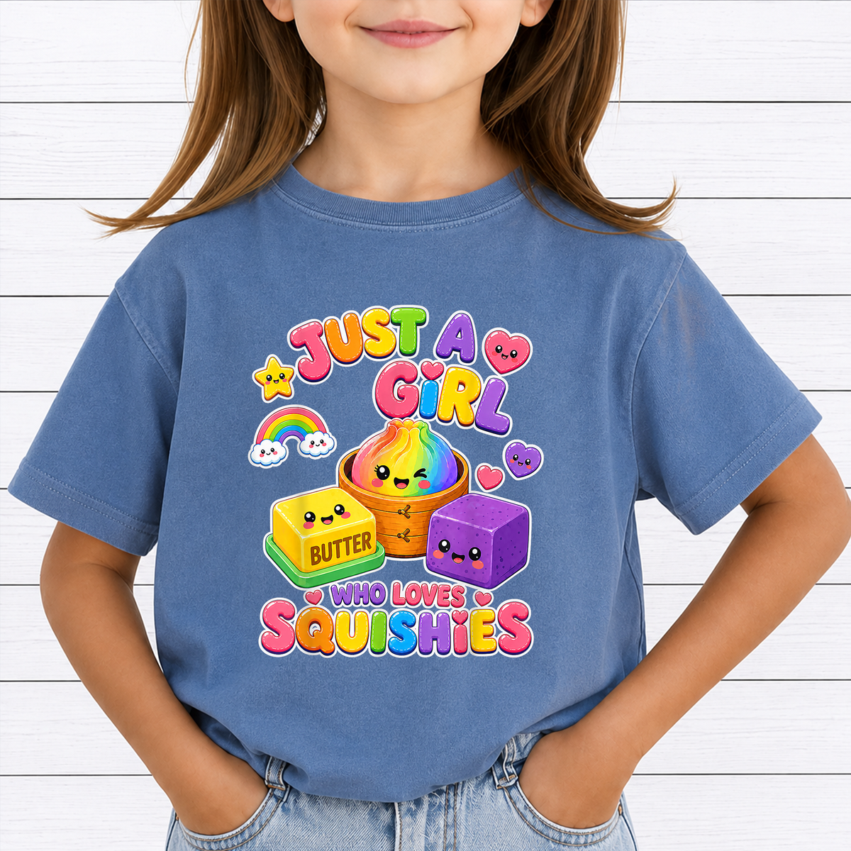 Just A Girl Who Loves Squishies PNG Bundle 35 Designs - Cute Kawaii Rainbow Dumpling Butter Toy Slime Kids Shirt Sublimation Digital File (4500x5000px, 300 DPI Transparent PNG)
