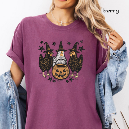 Halloween Chicken Embroidery Design, Witch Hen Trio with Jack O Lantern, Farmhouse Halloween Machine Embroidery File, PES DST EXP JEF VP3 HUS XXX, Instant Download