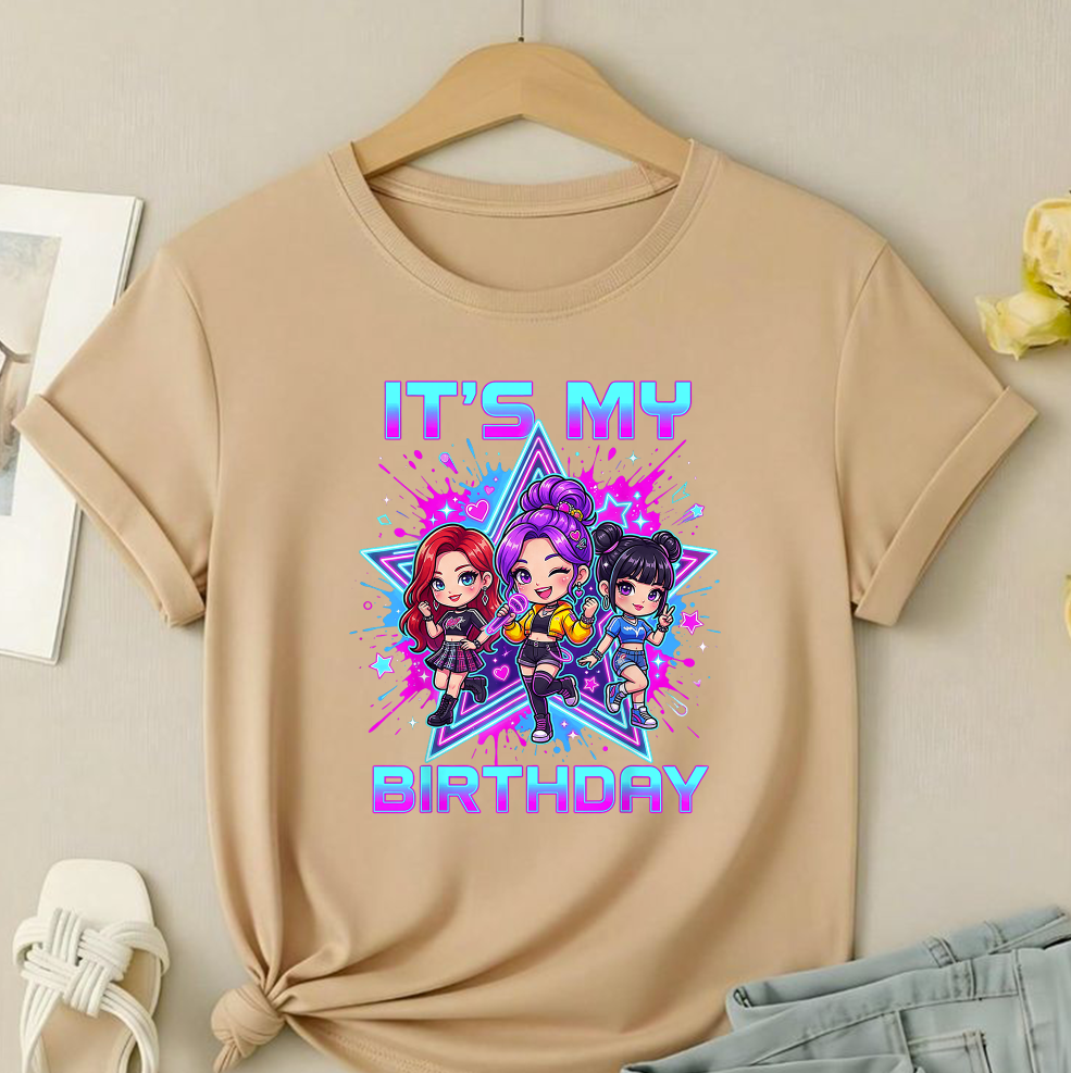 It's My Birthday PNG, Cute K-Pop Chibi Girls, Birthday Party Shirt Design, Pop Star Sublimation, Printable PNG Digital Download