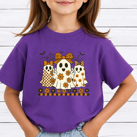 Groovy Coquette Ghosts PNG Sublimation Design - Retro Peace Sign Ghost Bow Daisy Halloween Digital File (4500x5000px, 300 DPI Transparent PNG)