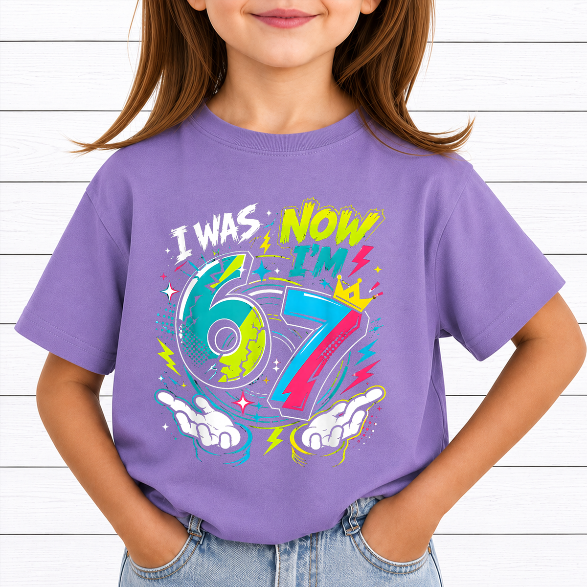 I Was 6 Now Im 7 PNG Sublimation Design - 7th Birthday Graffiti Pop Art Neon Kids Party Digital File (4500x5000px, 300 DPI Transparent PNG)