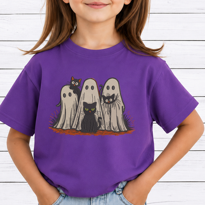 Ghosts and Black Cats Trio Machine Embroidery Design - Spooky Cute Sheet Ghosts Digital File (4in, 5in, 7in, 9in) - EMB, DST, JEF, EXP, PES, VP3, HUS, XXX