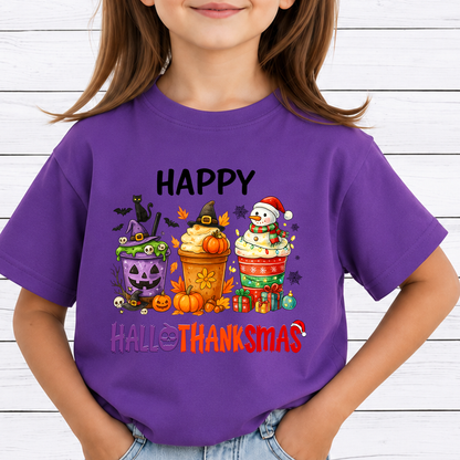 Hallothanksmas PNG Sublimation Design - Holiday Coffee Cups Halloween Thanksgiving Christmas Digital File (4500x5000px, 300 DPI Transparent PNG)