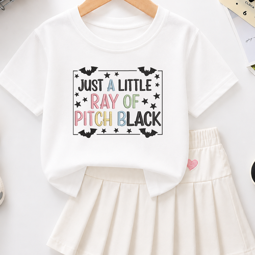 Just A Little Ray Of Pitch Black Machine Embroidery Design - Funny Pastel Goth Halloween Quote Digital File (4in, 5in, 7in, 9in) - EMB, DST, JEF, EXP, PES, VP3, HUS, XXX