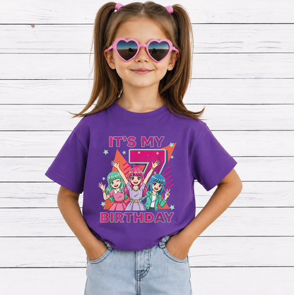 It's My 7th Birthday PNG, Cute Kawaii Birthday Girl, Anime Style Kids Party Shirt Design, Printable Digital Download