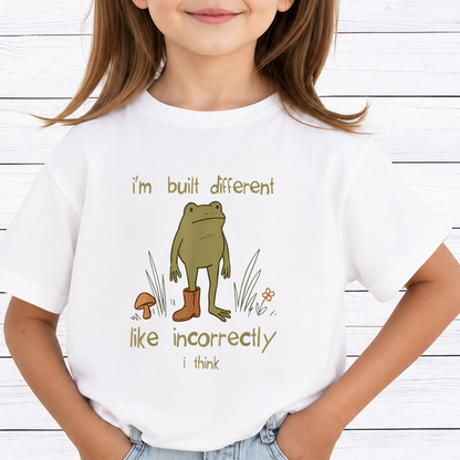 Im Built Different Like Incorrectly Frog PNG Sublimation Design - Funny Cottagecore Frog Meme Boot Mushroom Digital File (4500x5000px, 300 DPI Transparent PNG)