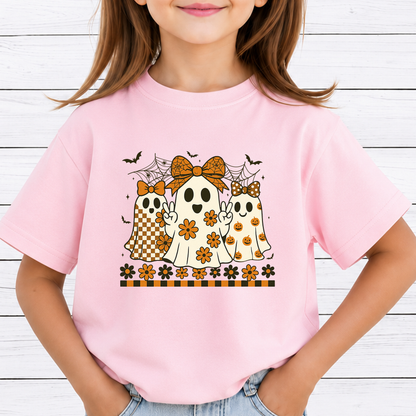 Groovy Coquette Ghosts PNG Sublimation Design - Retro Peace Sign Ghost Bow Daisy Halloween Digital File (4500x5000px, 300 DPI Transparent PNG)