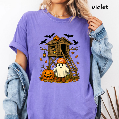 Halloween Treehouse PNG Sublimation Design - Cute Ghost in Boots Trick or Treat Pumpkin Digital File (4500x5000px, 300 DPI Transparent PNG)