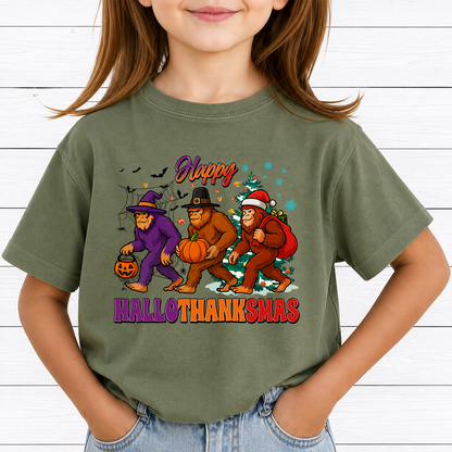 Bigfoot Hallothanksmas PNG Sublimation Design - Happy Hallothanksmas Sasquatch Halloween Thanksgiving Christmas Digital File (4500x5000px, 300 DPI Transparent PNG)