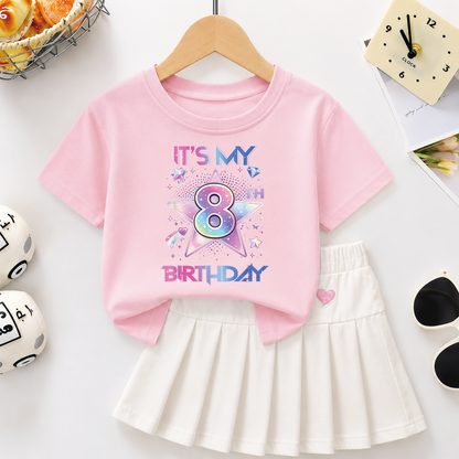 It's My 8th Birthday PNG, Cute Pastel Star Birthday Girl, Kids Birthday Shirt Design, Printable PNG Digital Download