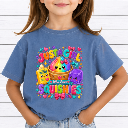 Just A Girl Who Loves Squishies PNG Bundle 35 Designs - Cute Kawaii Rainbow Dumpling Butter Toy Slime Kids Shirt Sublimation Digital File (4500x5000px, 300 DPI Transparent PNG)